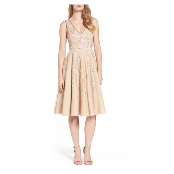NWT! Adrianna Papell Embellished Tea-Length Dress [‎ SZ 10 ] - Picture 1 of 7